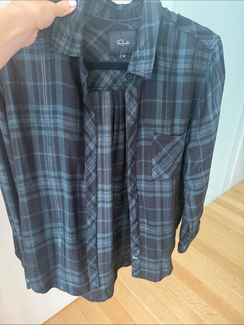 Rails Men's Black and Blue Plaid Button-Down Shirt